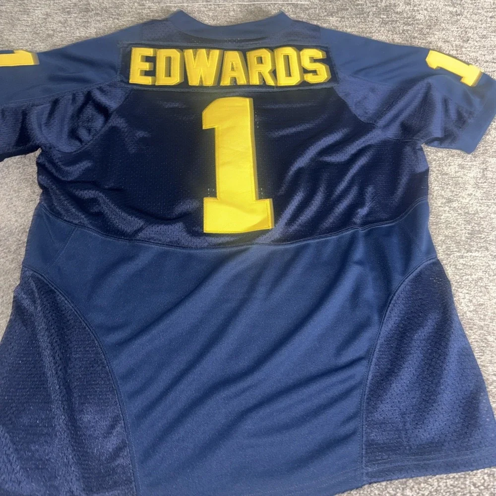 Nike Michigan Wolverines EDWARDS #1 NCAA‎ Football Jersey Sz 50 Navy Blue Sewn